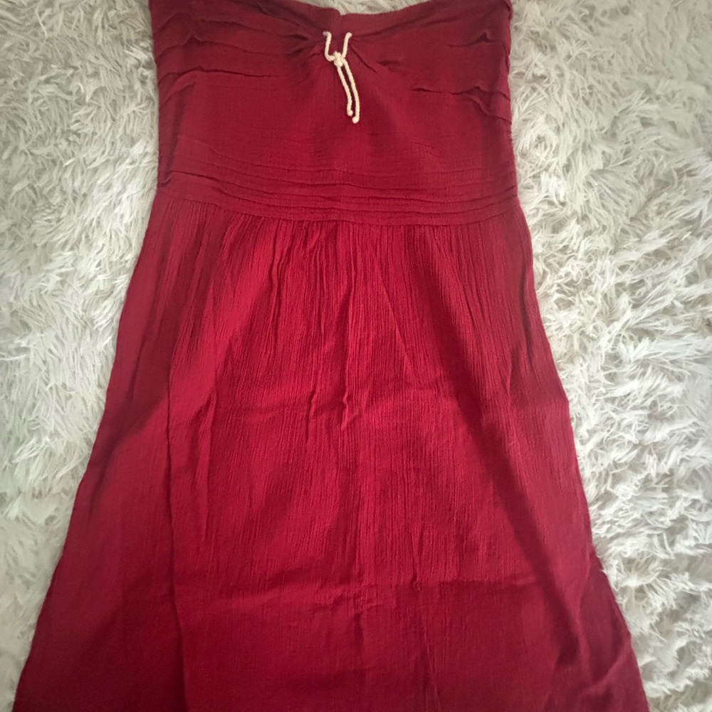 Odille Red Strapless Sundress with Pleated Tie Front